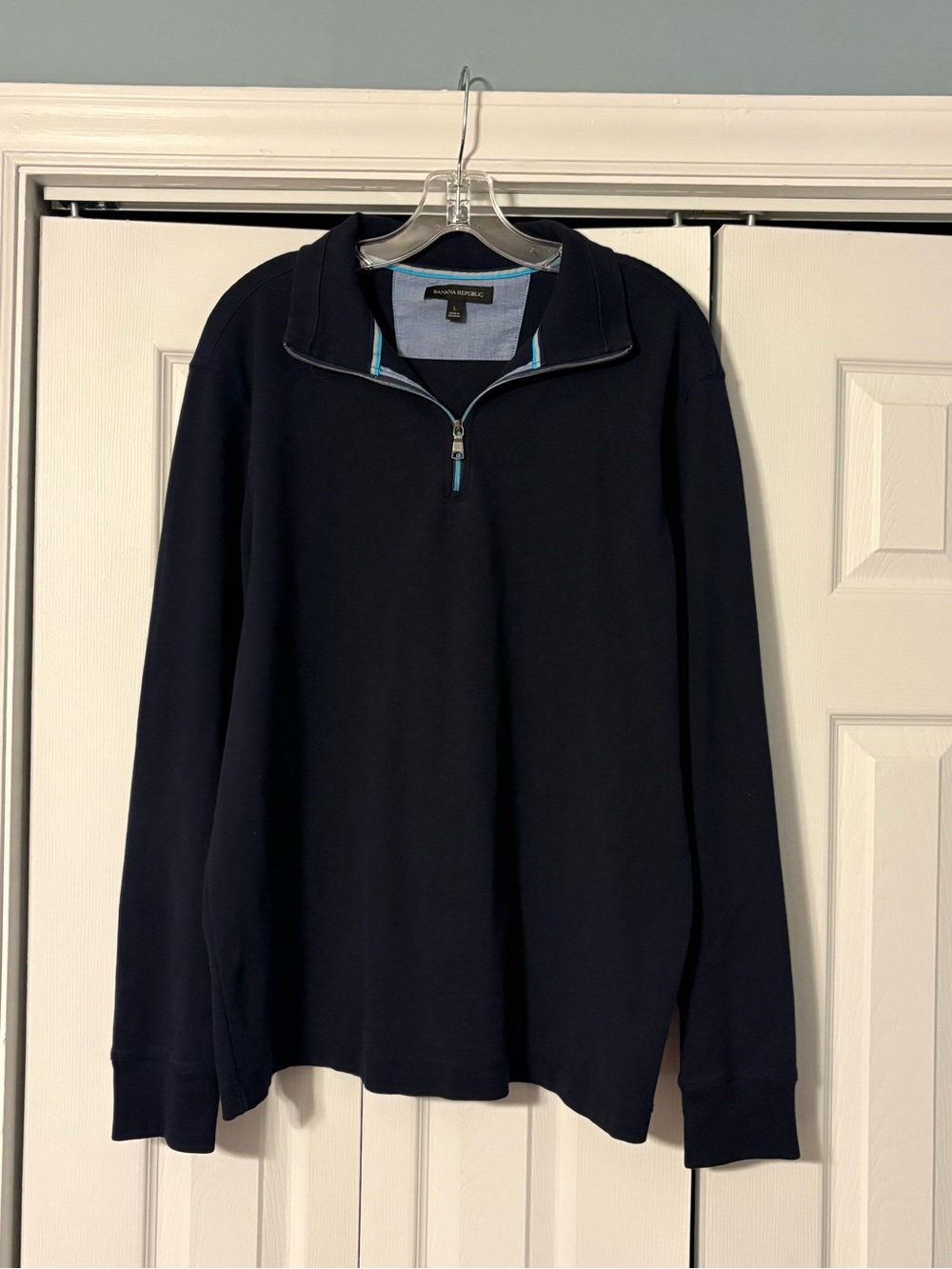 Banana Republic Men's Navy Quarter-Zip Pullover with Teal Trim